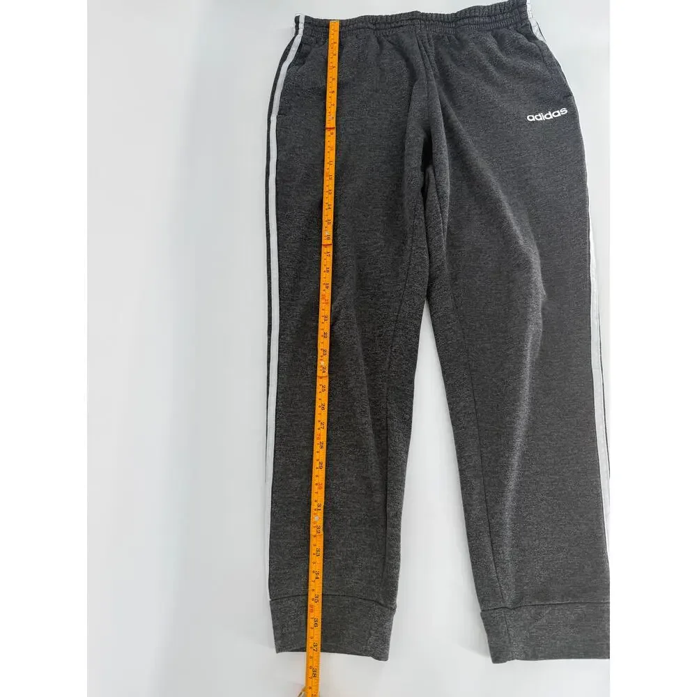 Adidas Mens Large Gray 3 Stripe Jogger Sweatpants Athletic Fleece Track Pants